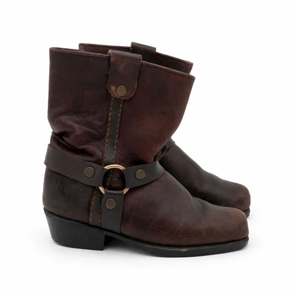 Vintage Style Toddler Brown Leather Harness Boots size 7D